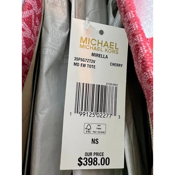 Michael Kors Mirella Medium Cherry Tote with Logo Accent & Gold Hardware - Picture 12 of 13